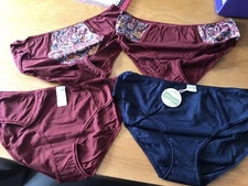 *BNWT* Sz 14/16 Navy & Wine 4 Pack Organic Cotton Lacy Full Briefs /knickers 