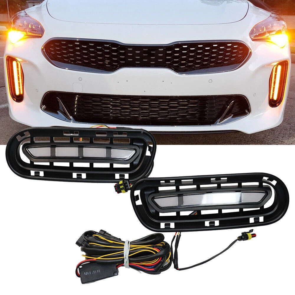 2PCS Fit Kia Stinger 2019 2020 LED Front Fog Lamps DRL Daytime
