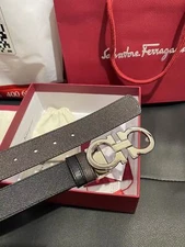 Ferragamo Reversible Belt  Black /Brown 120cm+Silver Gancini buckle