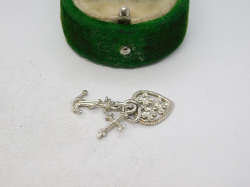 Sterling Silver Faith, Hope, Charity Charm Pendant Vintage c1970