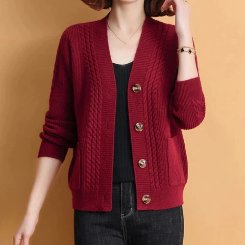 Cárdigan tejido de gran tamaño para mujer suelto informal cuello en V tejido suéter abrigos chaquetas - Imagen 27 de 29