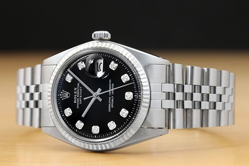 Da Uomo Rolex Datejust 18K Oro Bianco & Acciaio Inox Black Diamond Dial Orologio - Foto 2 di 8