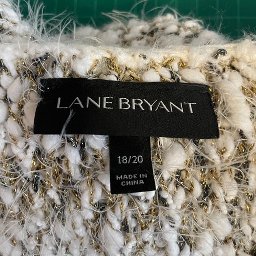 Lane Bryant Women Plus Size 18/ 20 Cream Gold Black Chunky Knit Sweater V Neck - Picture 8 of 9