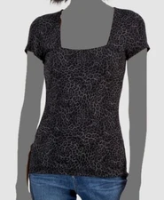$24 INC International Concepts Womens Gray Leopard Ribbed Square-Neck T-Shirt XL