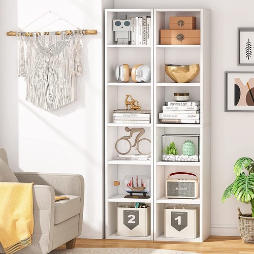 Modern White Corner Bookcase with Shelf 6 Tier Versatile Cube Storage Organizer - Picture 4 of 12