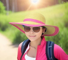 WIDE BRIM PAPER STRAW HAT W/ COLOR BAND & TRIM - HT-6039