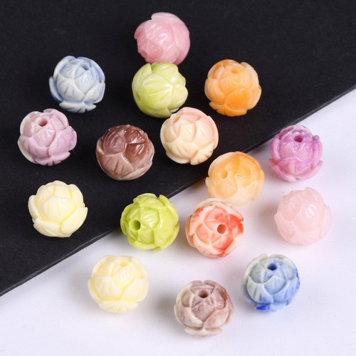 10pcs Round 10mm Flower Bud Shape Artificial Coral Loose Beads For DIY Jewelry - Picture 2 of 12
