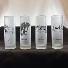 Set 4 Highball Frosted Safari South Africa Jungle Animal Cocktail Glasses 10 oz