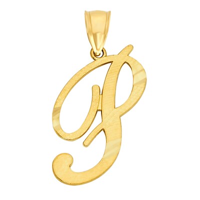 14k Echt Massiv Gold Initial Anhänger, Personalisiert Kursiver Buchstabe Charm Schmuck