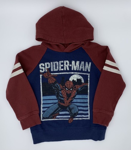 Boys Spider-Man Hoodie Pullover Size 7 Maroon Navy Blue