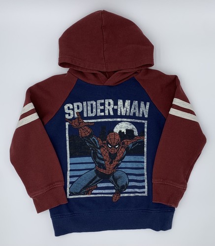 Spider-Man Hoodie Pullover Boys Size 7 Maroon Navy Blue - Picture 1 of 3