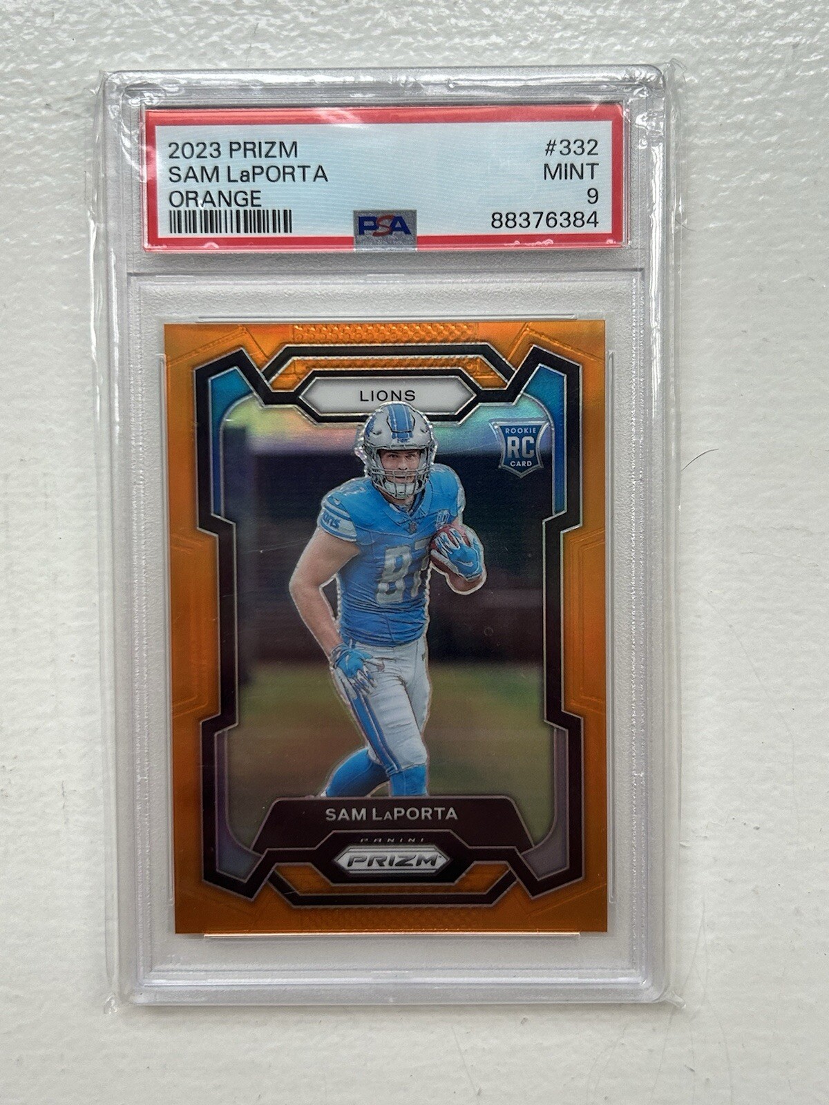 2023 Panini Prizm - Rookies Orange Prizm #332 Sam LaPorta /249 (RC) PSA 9