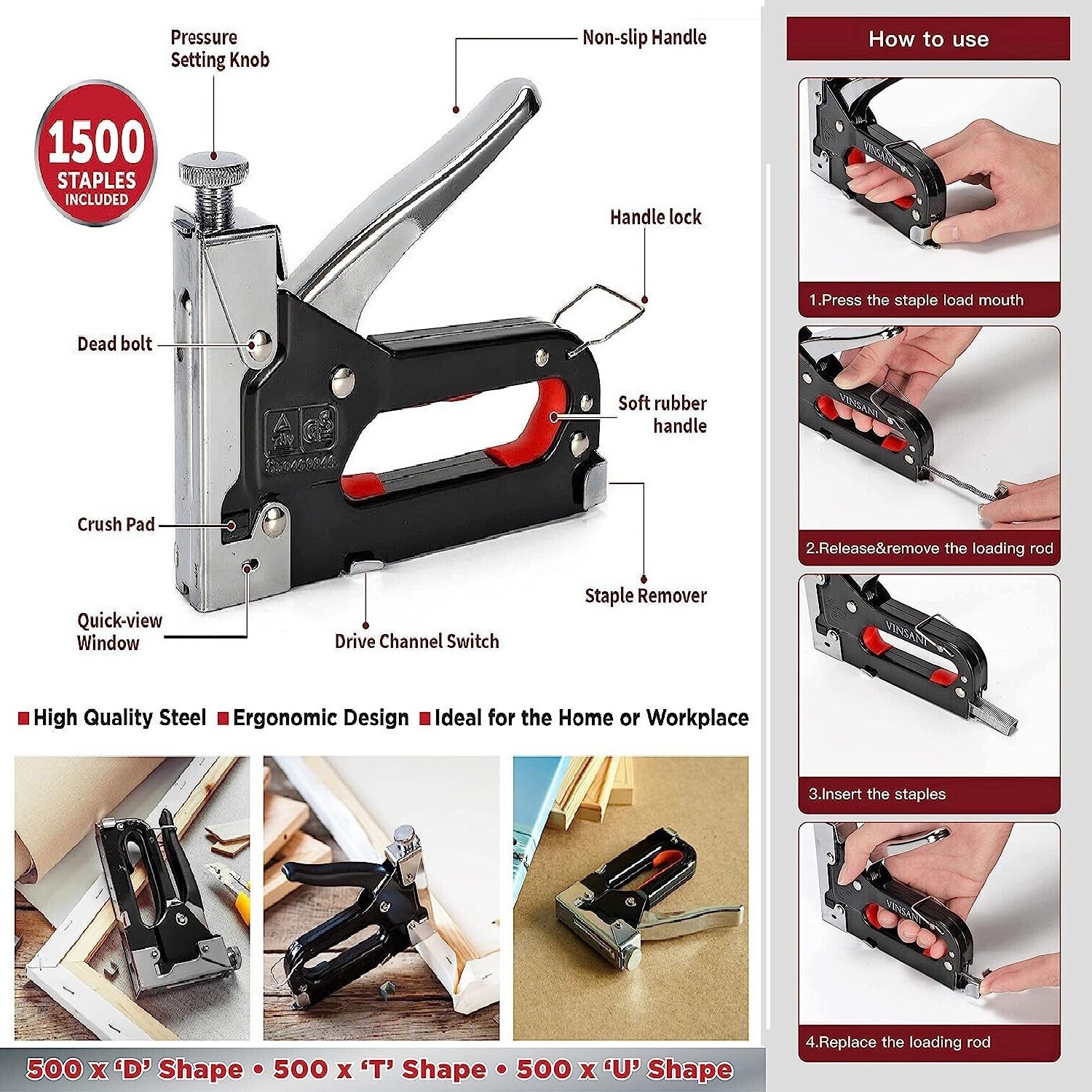 3in 1 Heavy Duty Staple Gun Trigger Staple Tracker Upholstery Nail