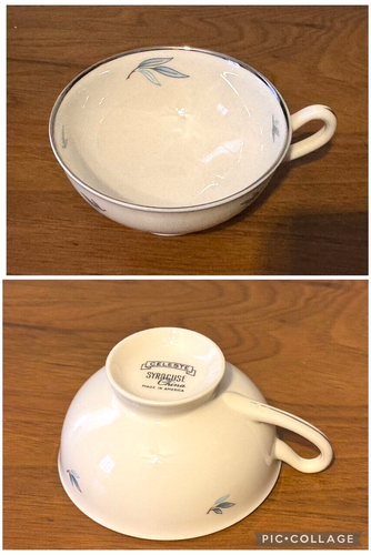 SYRACUSE CHINA Porcelain CELESTE (4) 6oz CUPS & 6" SAUCERS - Platinum Trim - XPO - Picture 13 of 23