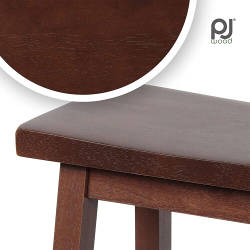 PJ Wood Classic Saddle Seat 24 Inch Kitchen Bar Counter Stool, Walnut (4 Pack) - Picture 6 of 10