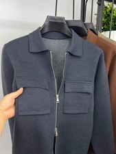 Premium Zipper Collar Wool Cardigan Men's Casual Coat Autumn/Winter Luxury Pocke