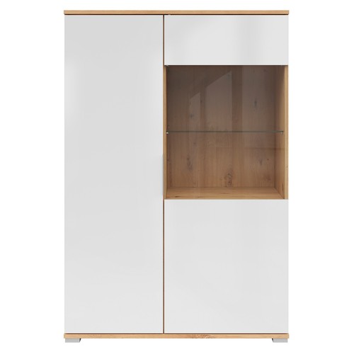 Highboardvitrine - weiß Glanz - Artisan Eiche - 90 cm breit Anrichte Buffet - Bild 4 von 10