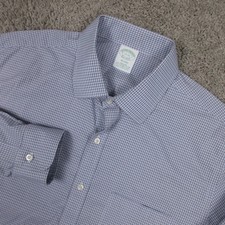 Brooks Brothers Shirt Mens XL 17 33 Blue Check Milano Stretch Non Iron Button Up