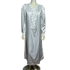 Vintage Satin Floral Nightgown, White with Pastel Flowers, Size Small