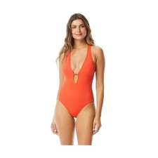 Vince Camuto Womens Koi Orange Plunge Halter One Piece Swimsuit V95559A Size 14