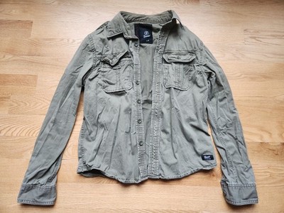 Brandit Men s Vintage Button-Up Shirt   Green, Rugged Workwear, Medium