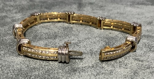 14k Yellow & White Gold Double Row Of Diamonds 6.75” Bracelet 22.15g - Picture 9 of 15