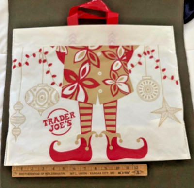 Trader Joe s Christmas Elf plastic shopping bag New Reusable Discontinued  