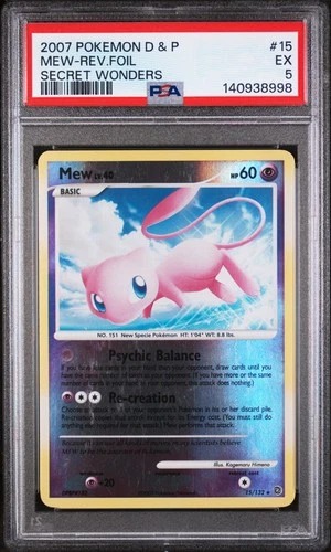 2007 POKEMON DIAMOND & PEARL SECRET WONDERS #15 MEW-REVERSE FOIL PSA 5
