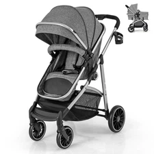 2 in 1 Convertible Baby Stroller High Landscape Infant Stroller Grey
