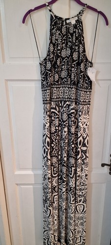 London Times Floral Black & White Long Dress 14/40 - Picture 3 of 4
