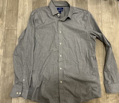 Apt.9 Button Up Shirt Men's L Light Gray w/ White Geometric Pattern Premier Flex