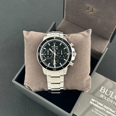 Bulova Marine Star 96B272 Black Dial Men's Quartz Chronograph Watch 45mm