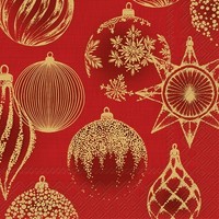 20 Servietten Shining Baubles Red Gold - Goldene AnhäNger Auf Rot 33X33Cm