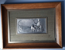 QUADRO OTTAVIANI CORNICE LEGNO ARGENTO 925 CACCIATORE CANI FUCILE LEPRE