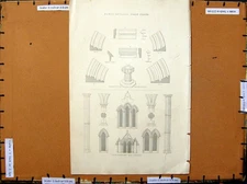 Original Old Antique Print C1800-1870 Architecture Windows Doors 19th Century