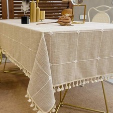 Tablecloths, Embroidered Waterproof Table Cloth Cotton Linen Wrinkle Free Ant...