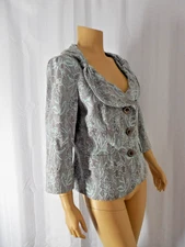 ETCETERA CARLISLE Jacket 6 8 gray blue 3/4 sleeves pinched collar