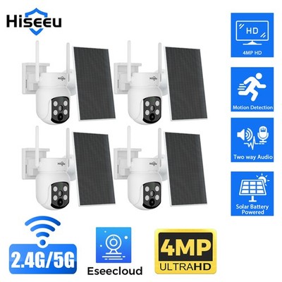 1~4PCS Hiseeu WIFI Solar Battery 4MP Wireless PTZ Security Camera Outdoor PIR