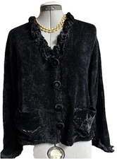 Margaret Wynn Hand Loomed Chenille Cardigan Sweater Size 1 (L-XLPit To Pit 20.5”