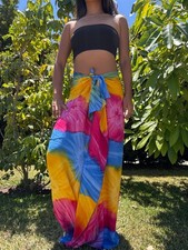 Hawaiian Design Sarong Pink Yellow Blue Tie Dye Luau Wrap Beach Pareo Dress