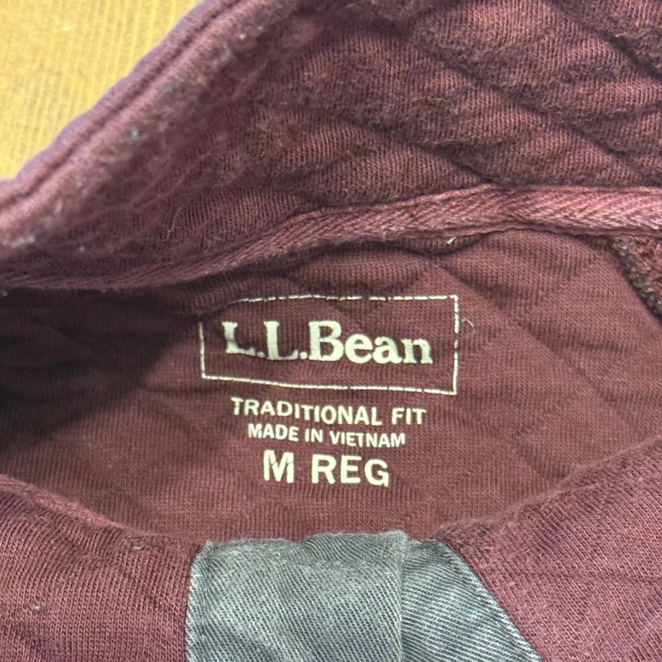 LL Bean выстеганная толстовка мужская средний темно-бордовый 1/4 кнопка насмешливый воротник - Изображение 4 из 4