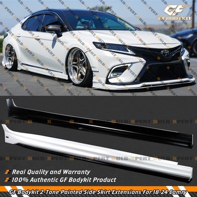 For 18-24 Toyota Camry GF Bodykit Pearl White Black 2 Toned Side Skirt Extension