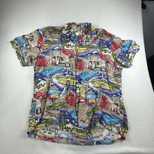 Paradise Found Shirt Mens 2XL Route 66 Corvettes Button Up Camp Shirt Rayon
