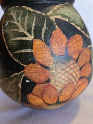 Handbemalte Vase Floral Sonnenblume Vintage Keramik Urne Primitive Antik Pottery - Bild 5 von 5