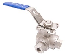 1/2" Stainless Steel 316 3-Way Ball Valve - L Port With Mounting Pad 1,000PSI