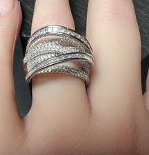 Sterling Silver Baguette CZ Modern Twist Ring Size 8