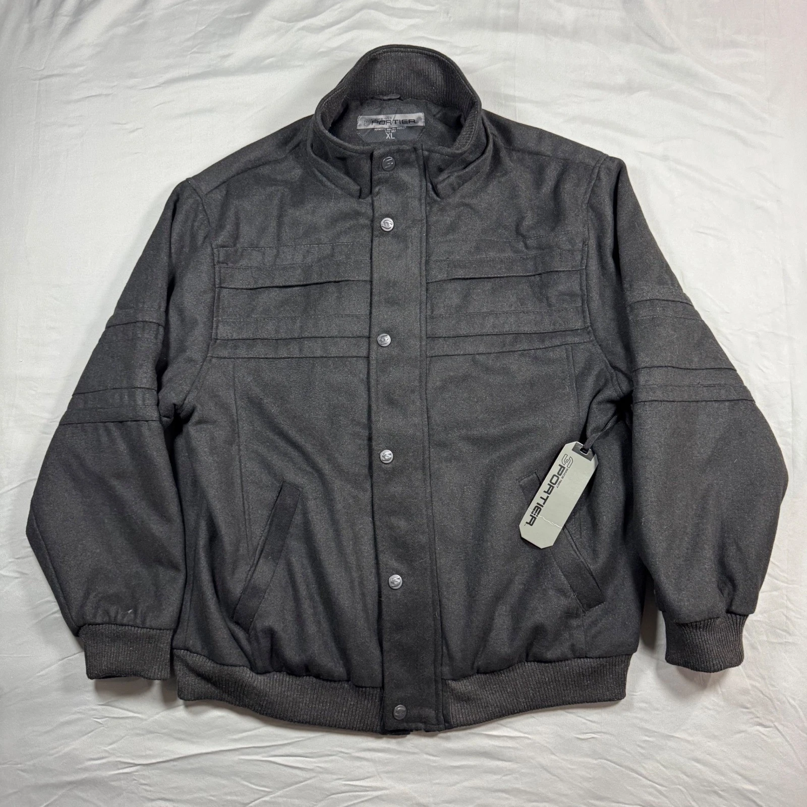 NWT Sportier Bomber Jacket Mens XL Charcoal Wool Blend Snap Front Gray image 1