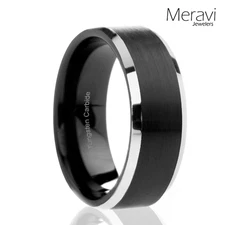Tungsten Carbide Brushed Black Comfort Fit Mens Silver Wedding Band Promise Ring