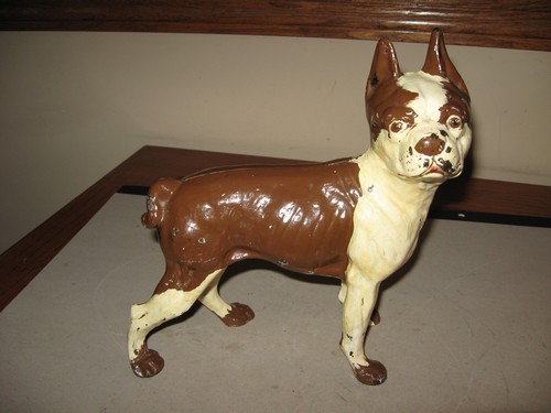 Antiker Gusseisen Boston Terrier Hund Gusseisen Türstopper Hubley 20er Jahre