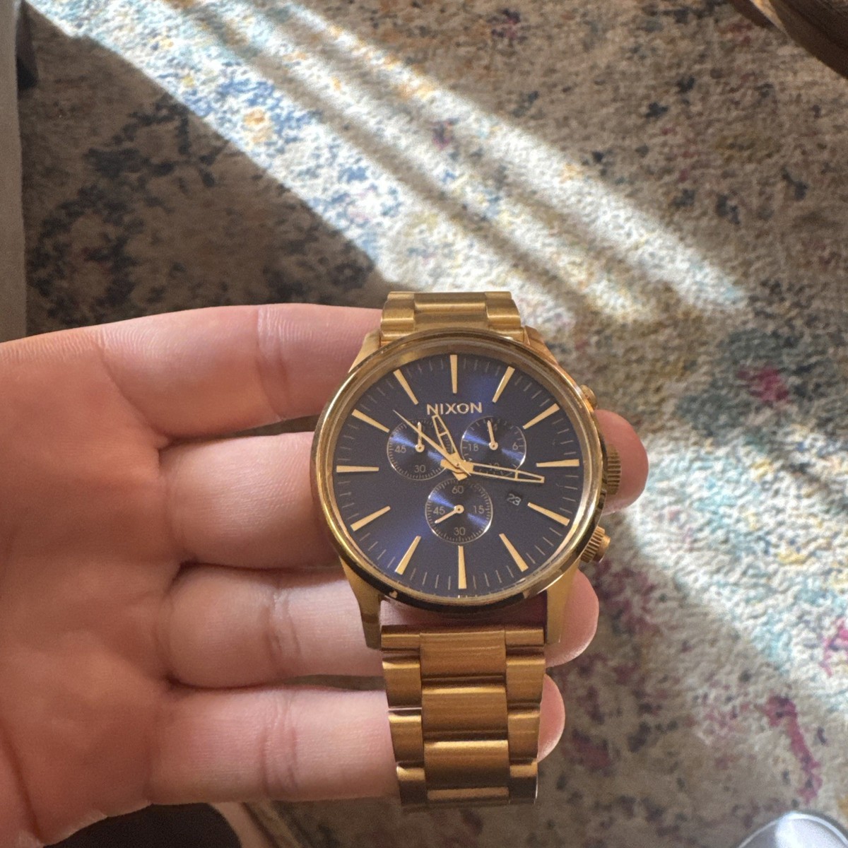 $350 / NIXON Men's THE SENTRY A386-1922 Gold/Blue Sunray 42mm